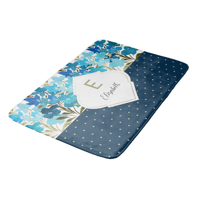 Modern akvarell Boho blå Blommig Handmålad Badrumsmatta (Vinklad)