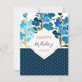 Modern akvarell boho blå floral handmålad kort