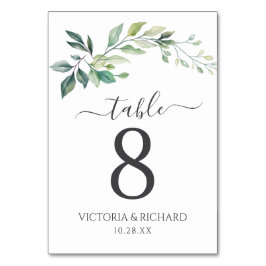 Modern akvarell Eucalyptusblad Grönska Bordsnummer