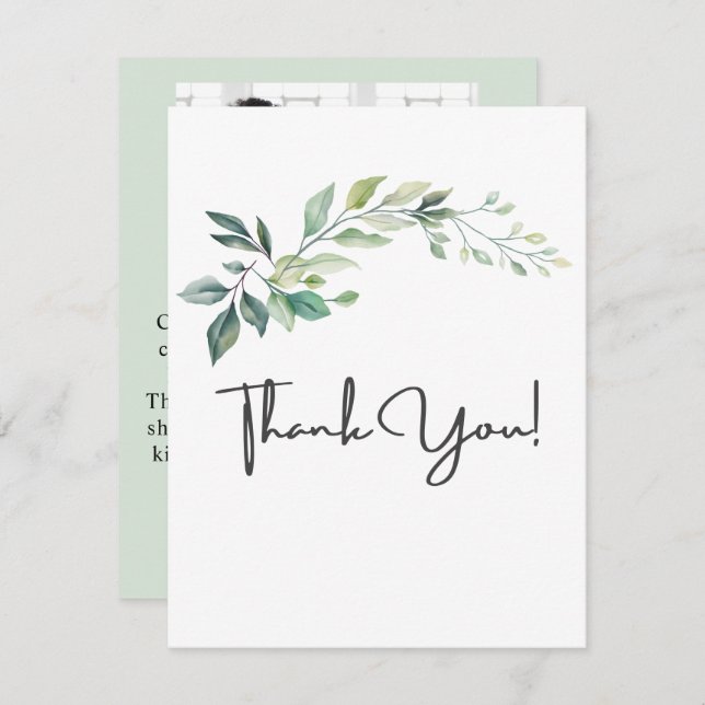 Modern akvarell Eukalyptusblad Grönska Tack Kort (Fram/baksida)