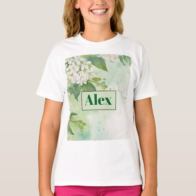 Modern akvarell gröna blommor & anpassa t shirt (Framsida)