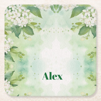 Modern akvarell gröna blommor & anpassa underlägg papper kvadrat