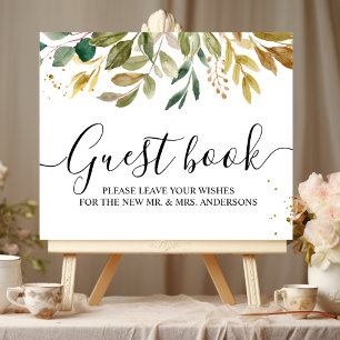 Modern Akvarell Grönska Blad & Guld Droppar Poster