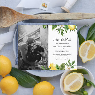Modern akvarell gula citroner & blad meddelande vykort