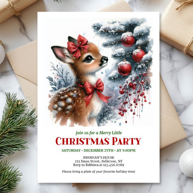 Modern akvarell hjort snöig skog jul  inbjudningar (Modern watercolor deer snowy forest Christmas invitation

)