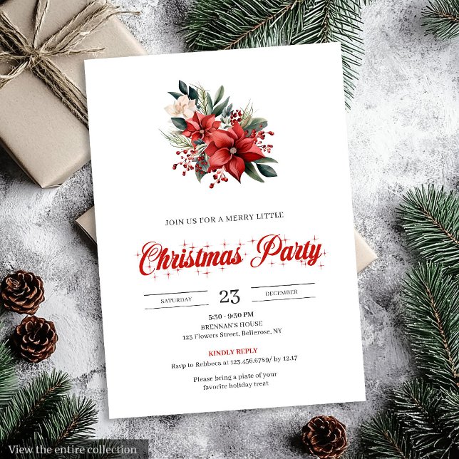 Modern akvarell julblommor festlig inbjudan (Modern Watercolor Christmas Flowers Festive Invitation)
