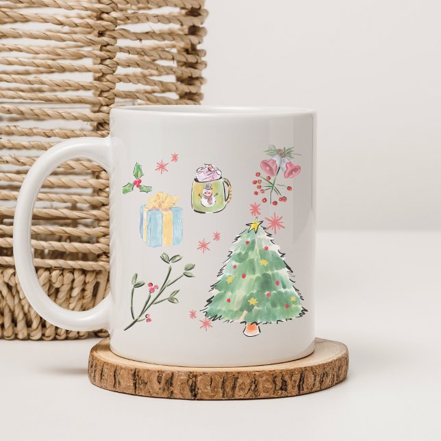 Modern akvarell julgran semester kaffe kaffemugg (Skapare uppladdad)