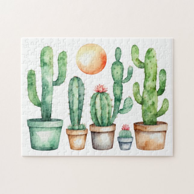 Modern akvarell kaktus kaktusar öken succulent    pussel (Horisontell)