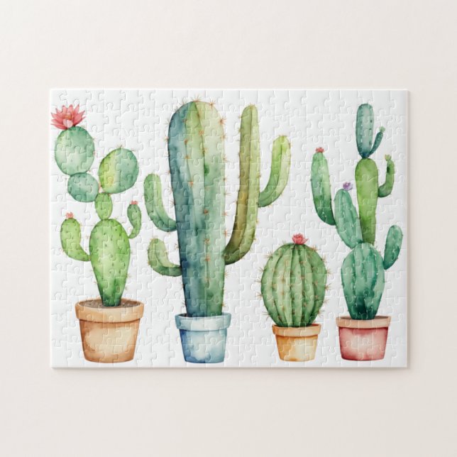 Modern akvarell kaktus kaktusar öken succulent    pussel (Horisontell)