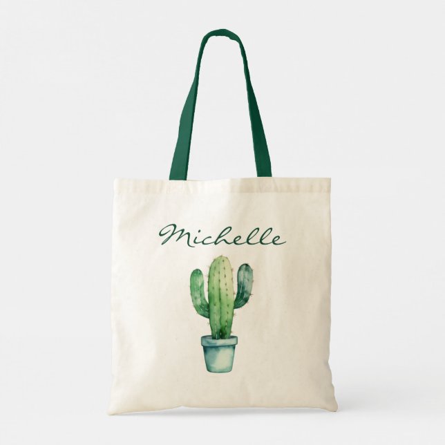 Modern akvarell kaktus kaktusar öken succulent    tygkasse (Baksida)