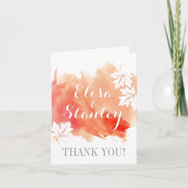 Modern akvarell korall-persika bröllop Tack så myc Kort (Framsida)