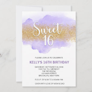 Modern Akvarell Lila Sweet 16 Sexton Inbjudningar