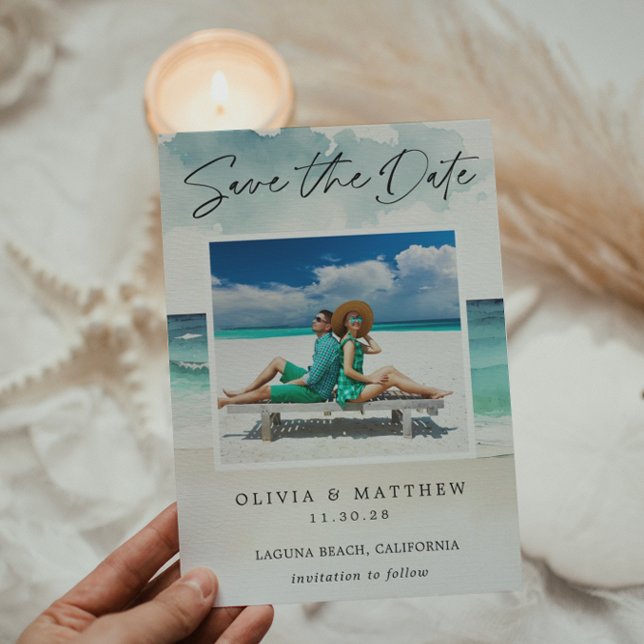 Modern akvarell Ocean Beach Foto Spara datum Datumet (Skapare uppladdad)