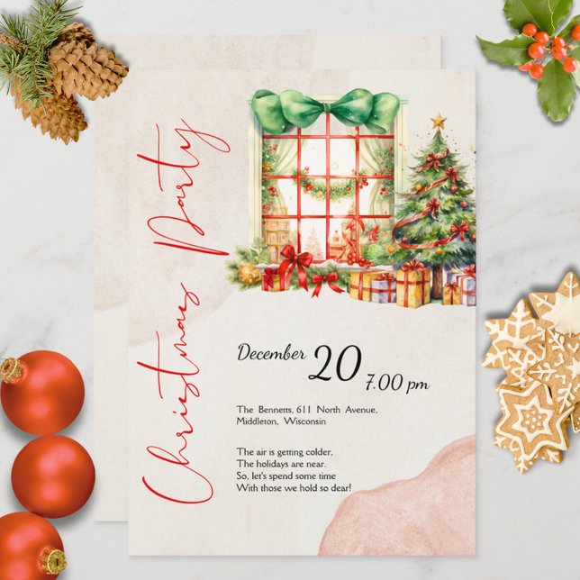 Modern Akvarell Röd Grön Söt Julfest Inbjudningar (Skapare uppladdad)