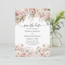 modern akvarell rosa blommig spara datum-kort