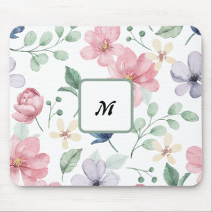 Modern akvarell rosa blommor monogram muse musmatta