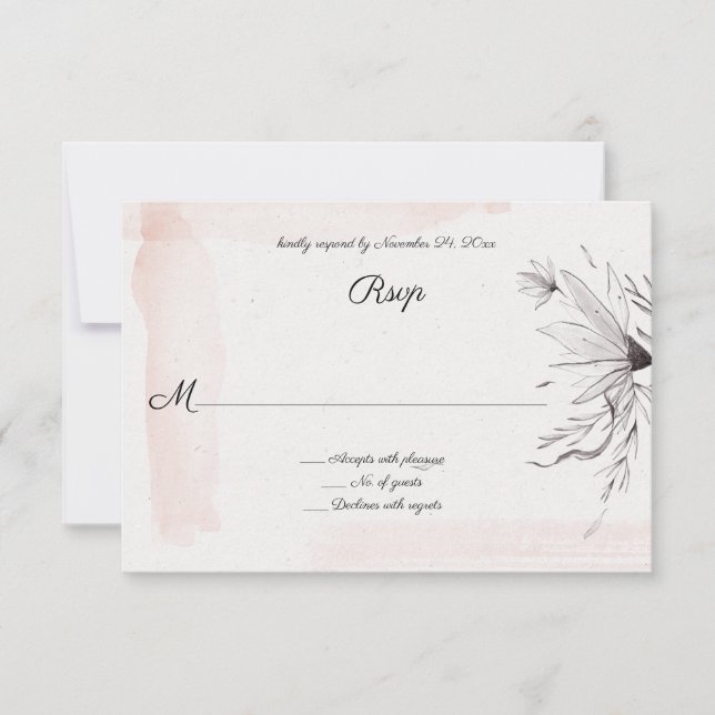 Modern Akvarell Rosa och Grå Blommig RSVP OSA Kort (Framsida)