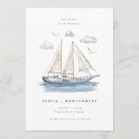 Modern akvarell segelbåt Save the Date