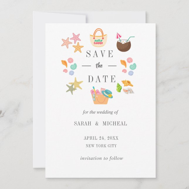 Modern Akvarell Sommar Strand Spara Datumet (Framsida)