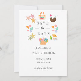 Modern Akvarell Sommar Strand Spara Datumet