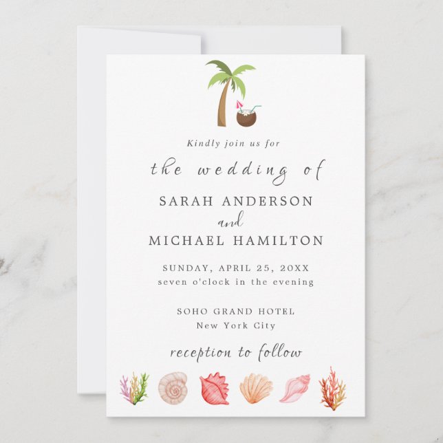 Modern akvarell sommarstrand inbjudningar (Framsida)