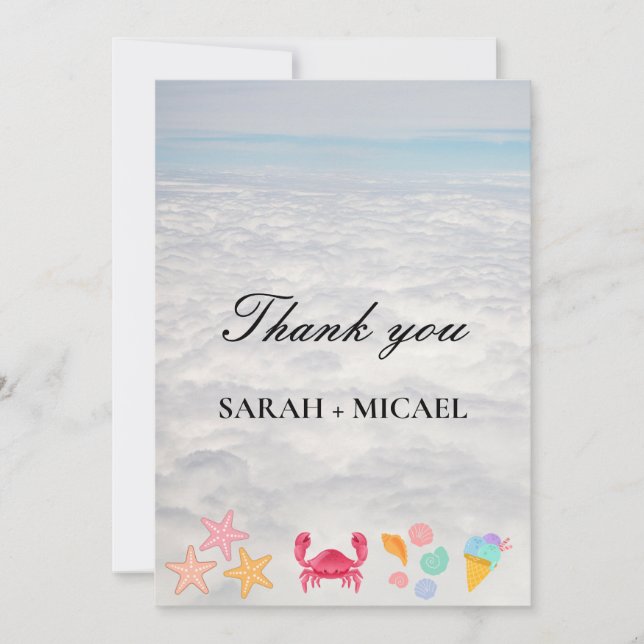 Modern akvarell sommarstrand tack kort (Framsida)