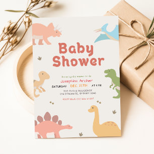 Modern Akvarell Söt Dino Dinosaurie Bebis Shower Inbjudningar