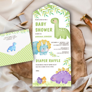Modern Akvarell Söt Liten Dinosaurie Baby Shower