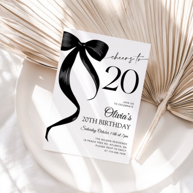 Modern akvarell svart slinga 20-årsdag inbjudningar (Skapare uppladdad)