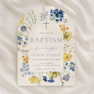 Modern akvarell vildblommor flicka eller pojke dop inbjudningar