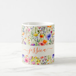 Modern akvarell vildblommor mönster skript namn kaffemugg