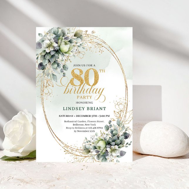 Modern akvarell Vita Rosor 80-års inbjudan (Modern Watercolor White Roses 80th Invitation)