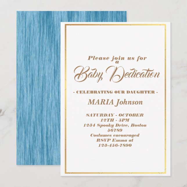 Modern akvarellblå dopinvitation inbjudningar (Fram/baksida)