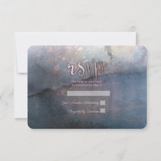 Modern akvarellblå & Roséguld Rosa RSVP-svar OSA Kort (Framsida)
