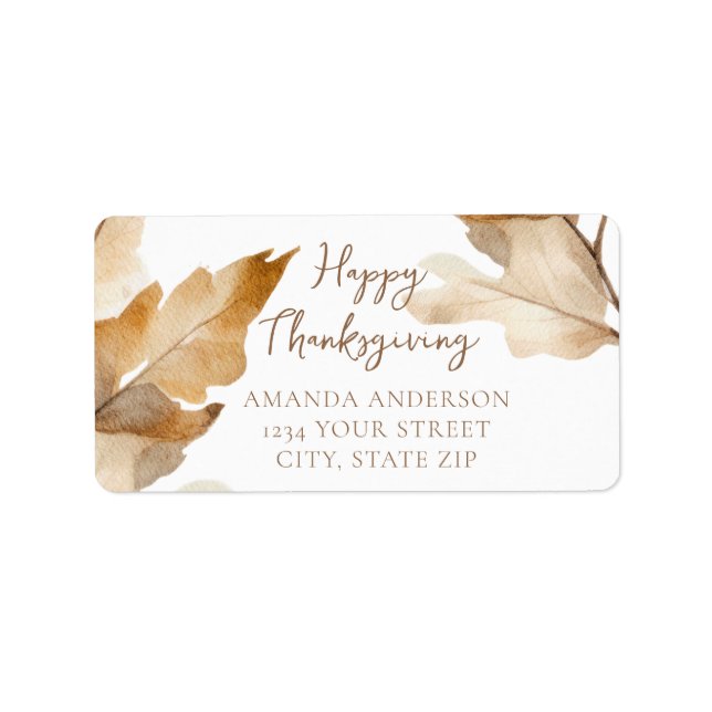 Modern akvarellblad Thanksgiving Adressetikett (Framsidan)