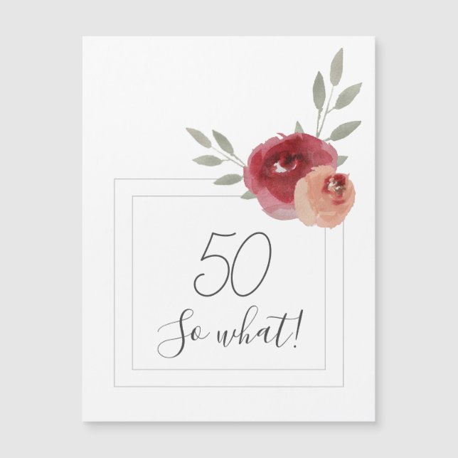 Modern akvarellblomma 50-års födelsedagsmagnet (Framsida)