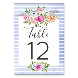 Modern akvarellblomma i marinblå ränder Bordskortn Bordsnummer