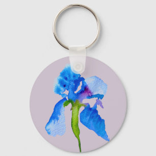 Modern akvarellblomma konst i form av blå iris nyckelring