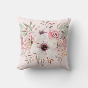 Modern akvarellblommig rosa nyans kudde