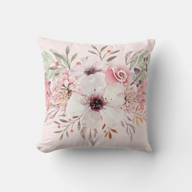 Modern akvarellblommig rosa nyans kudde (Framsida)