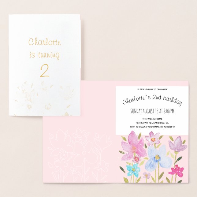 Modern akvarellillustration av vilda blommor folierat kort (Display)