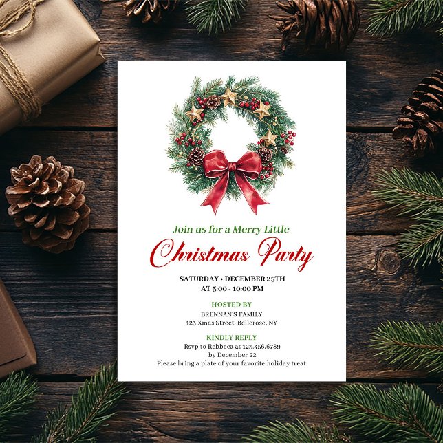 Modern akvarelljulkransfestkort inbjudningar (Modern Watercolor Christmas Wreath Party Card)