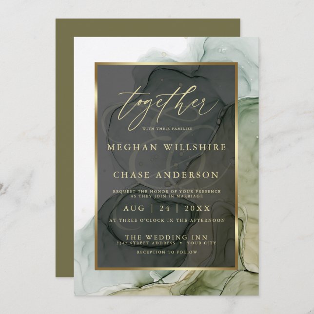 Modern Alcohol Bläck Rik Earthy Grönt Inbjudningar (Fram/baksida)