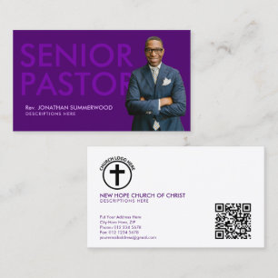 Modern äldre pastor med fotoLila Visitkort