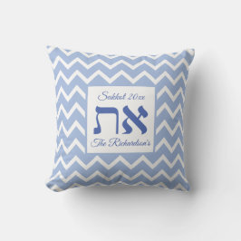 Modern Aleph Tav Blå Vit Anpassad Namn Kudde