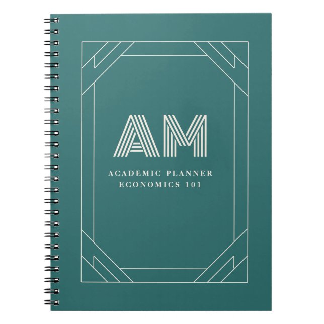 Modern Alexandrit Teal Geometrisk Monogram Anteckningsbok (Framsidan)