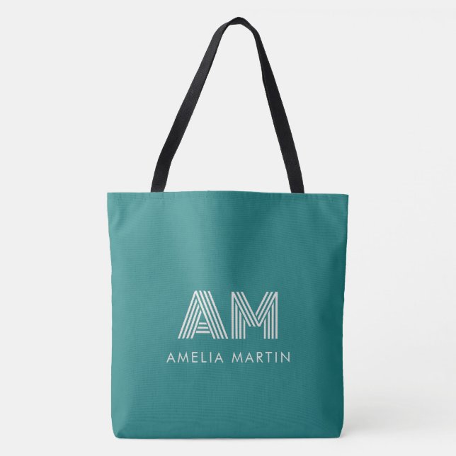 Modern Alexandrit Teal Geometrisk Monogramduk Tygkasse (Framsida)