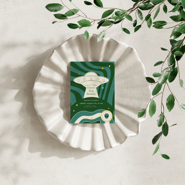 Modern alien 1st birthday  inbjudningar (Skapare uppladdad)