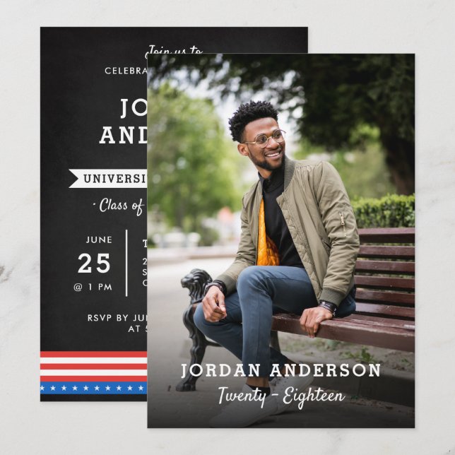 Modern All American Anpassningsbar Photo Studentfe Inbjudningar (Fram/baksida)