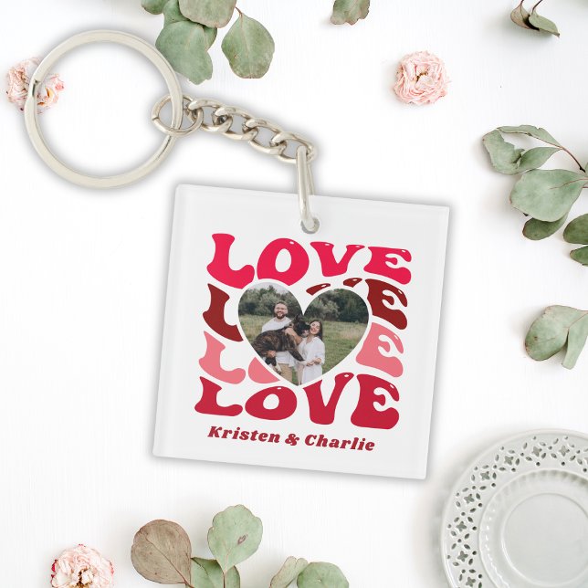 Modern Alla hjärtans dag-Anpassningsbar, par foto (Modern Valentine's Day Custom Couple Photo Keychain
)